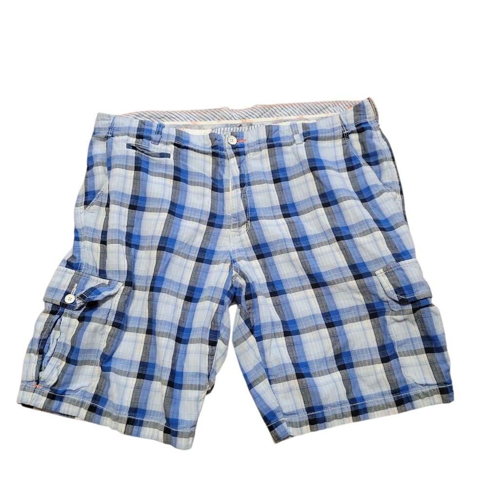 Tommy Bahama Relax Plaid Men's Shorts Size 38 Cargo Nautical Coastal Blue White
